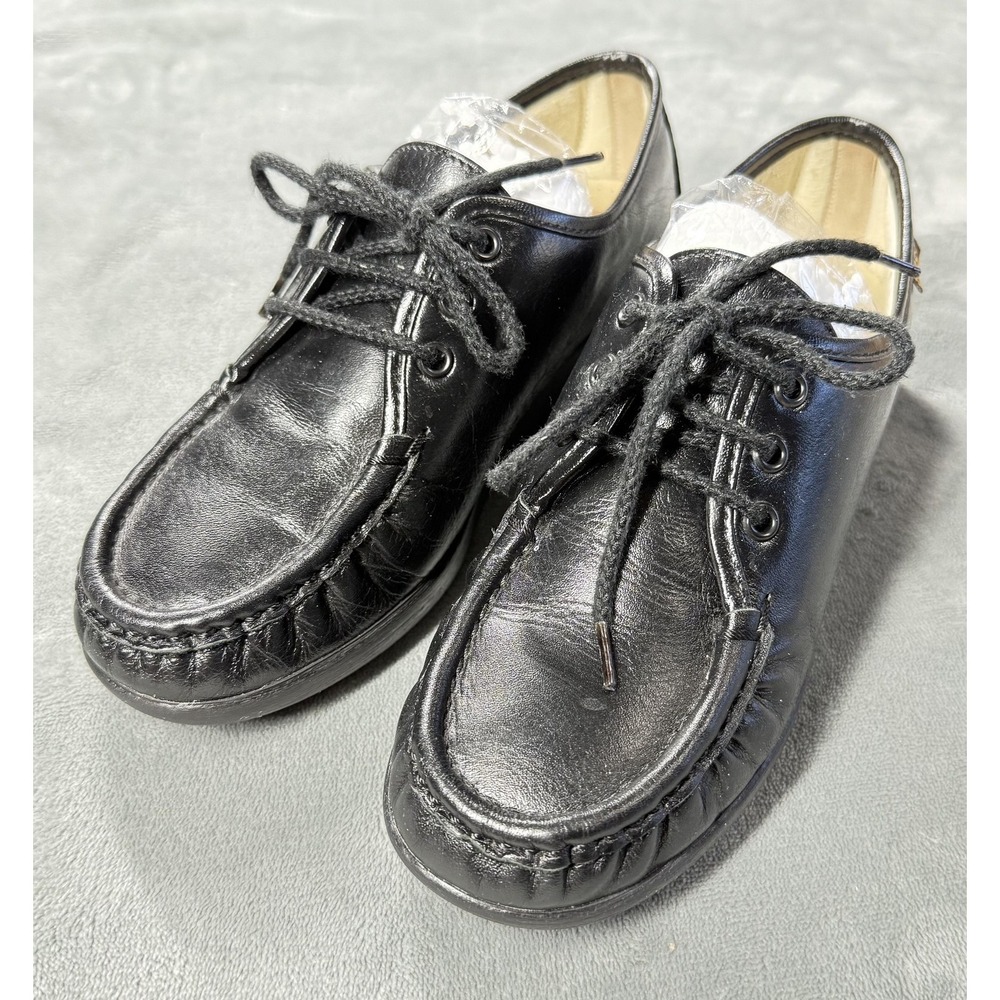 SAS Shoes Womens Size 5.5M Black Leather Handsewn Moccasin Lace Up Comfort